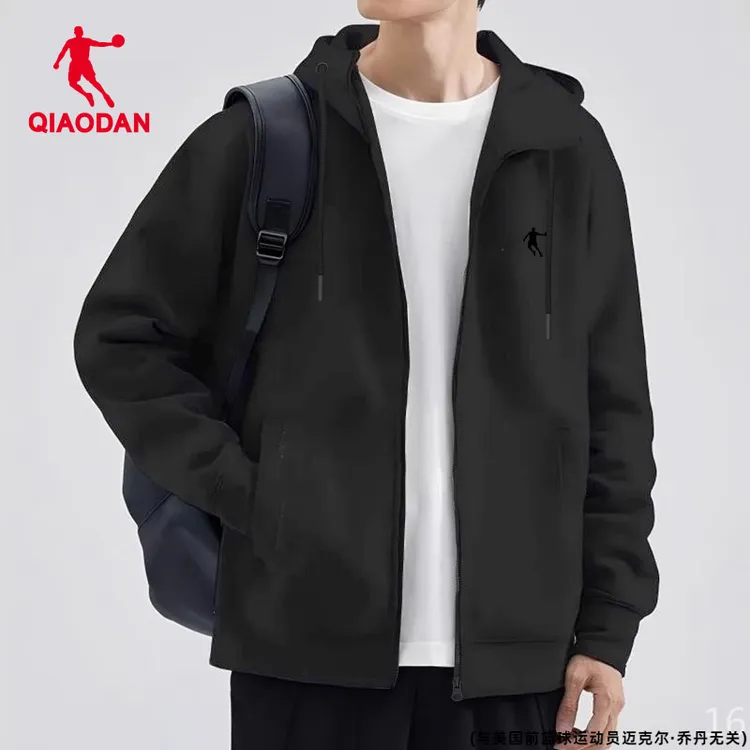 乔丹运动外套男2025冬季新款连帽运动服宽松跑步训练服开衫卫衣男