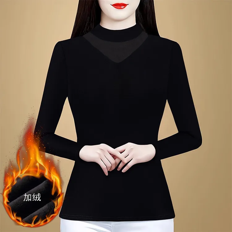 半高领加绒加厚打底衫女秋冬季2025新款修身显瘦气质长袖T恤上衣
