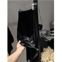 AW秋冬新款极简风中腰高腰松紧腰女装半裙松紧带丝绒直筒裙 Q052