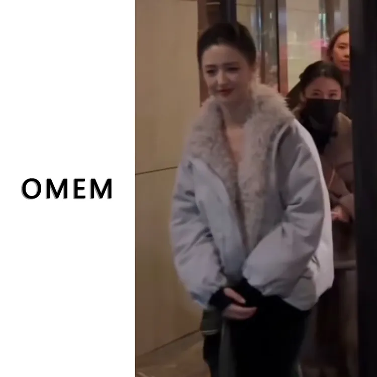 OMEM佟丽娅同款可拆卸毛领派克羽绒服25新款纯色翻领外套女