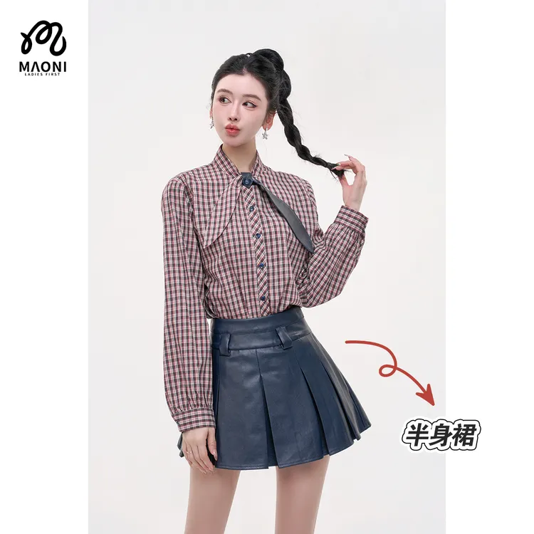 毛妮LADIESFIRST【甜酷搭档】减龄收腰a字皮质百褶短裤裙秋L2283