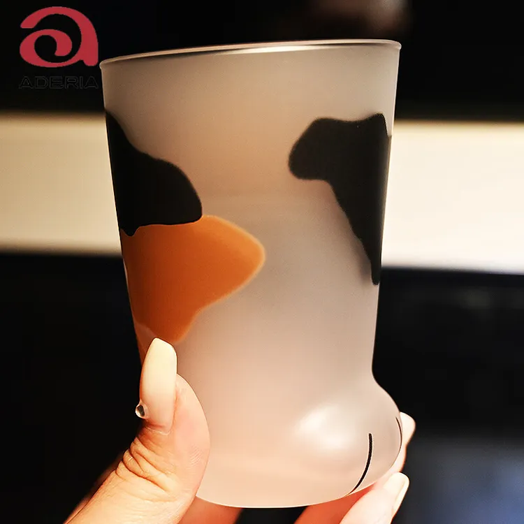 日本aderia进口玻璃家用儿童水杯猫咪杯猫爪杯牛奶果汁茶杯可爱