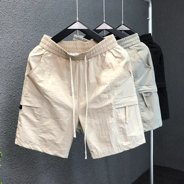夏季男士工装五分裤梭织速干直筒冰丝休闲男士短裤ins工装短裤男