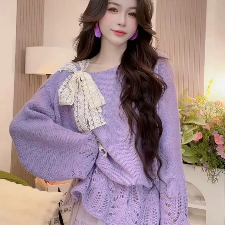 设计感上衣女慵懒风镂空长袖针织衫女2025秋季新款宽松显瘦百搭