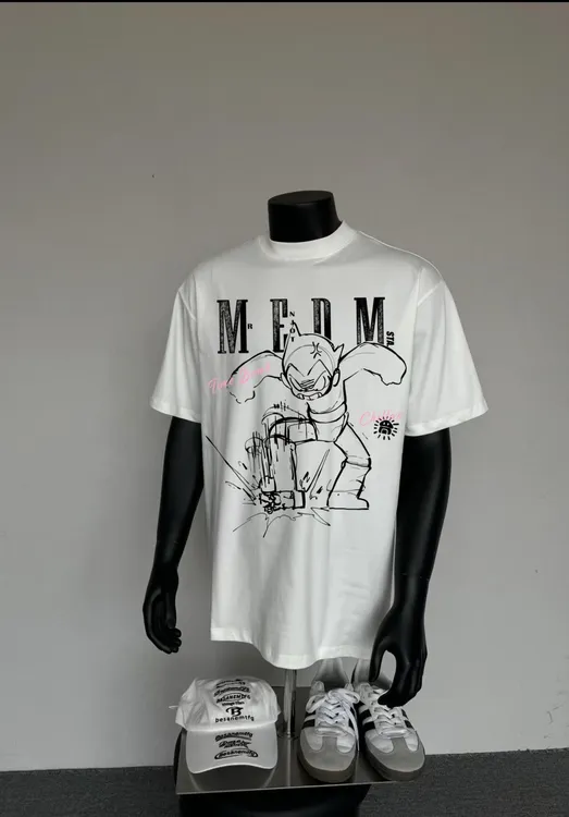 STA.MEDM联名美式复古国潮水洗手绘短袖T恤男复古宽松休闲五分袖