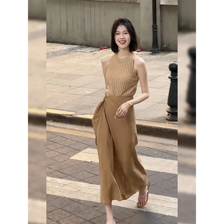 法式辣妹搭配一整套女夏季韩系穿搭小个子无袖吊带半身裙两件套装