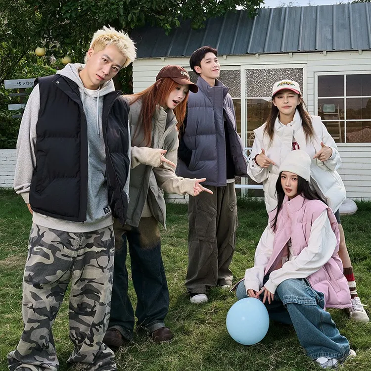 冬季叠穿无袖立领简约纯色背心外套休闲百搭加厚保暖纯色坎肩马甲