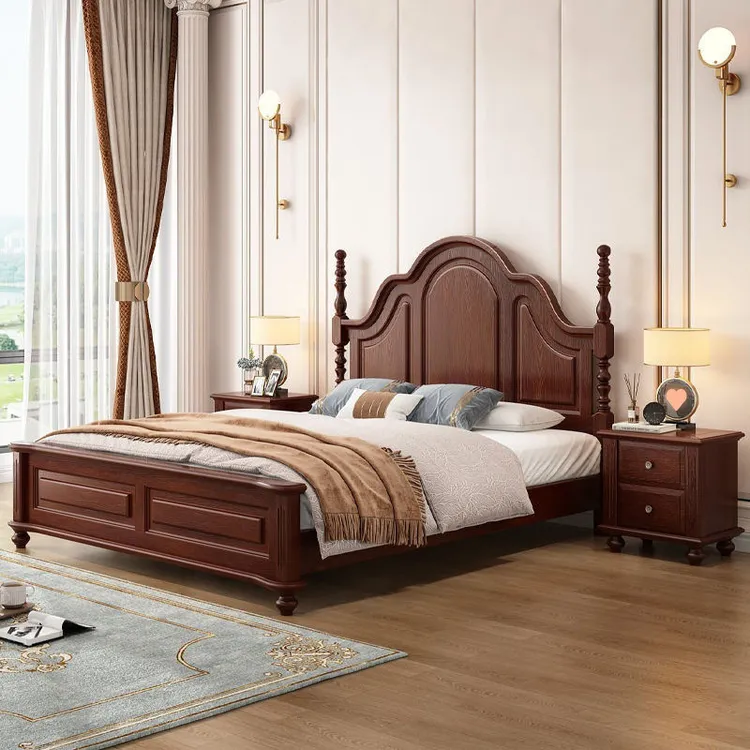 简美风乡村美式实木床现代简约复古法式床双人床轻奢婚床卧室主卧