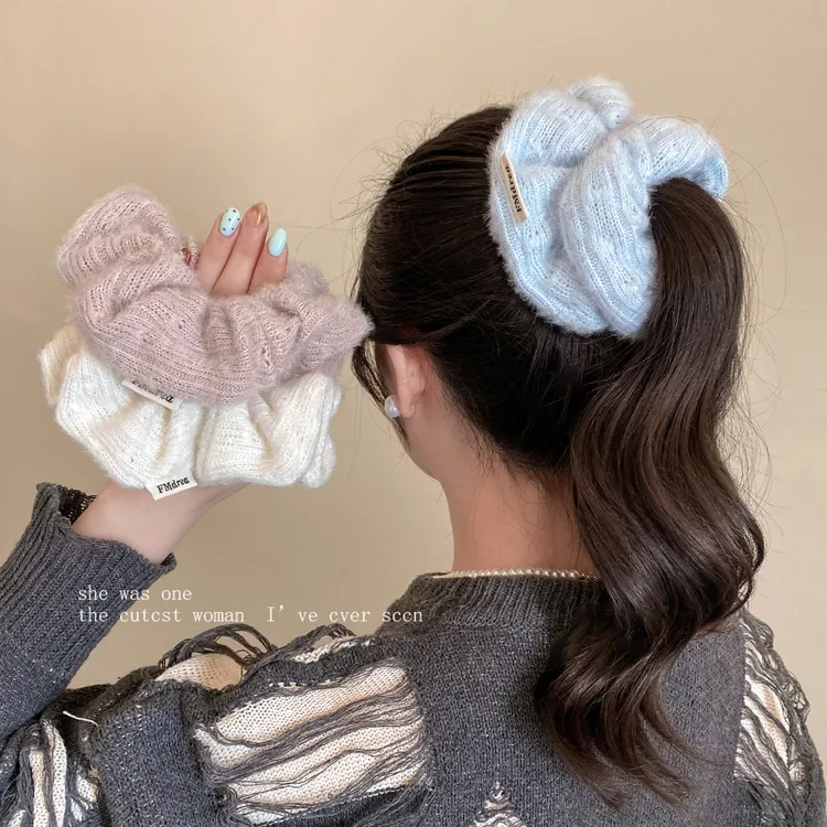 韩系奶蓝色毛绒大肠发圈女慵懒风扎头发超大号百搭发饰头绳秋冬