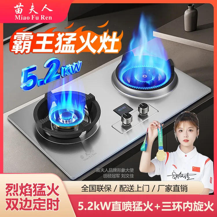 苗夫人【补贴倒计时】直喷猛火灶不锈钢天然气液化气灶具家用