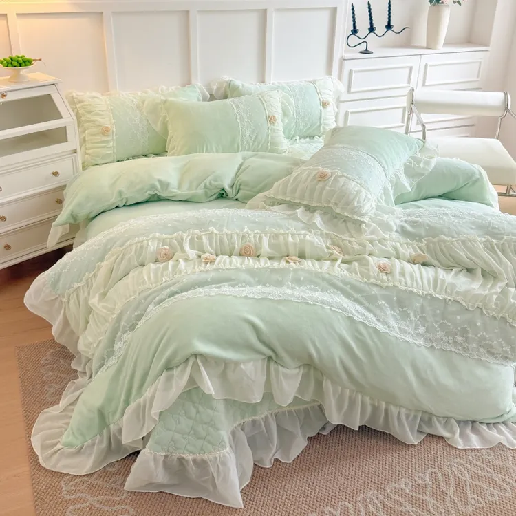 秋冬加厚全消光婴儿绒四件套床单款床盖款抗静电公主风床品套件