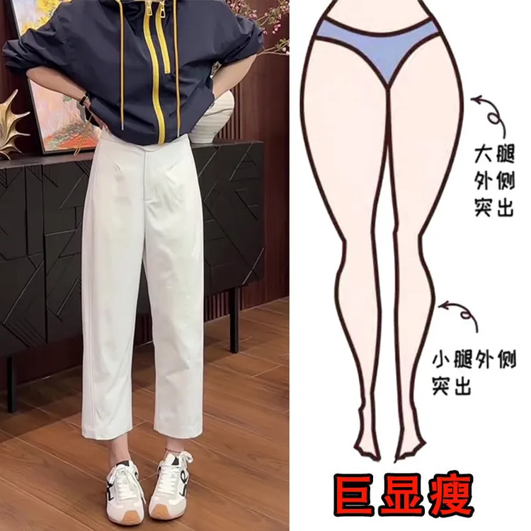 2025夏季薄款大码女装高腰九分休闲裤梨形身材显瘦宽松直筒阔腿裤