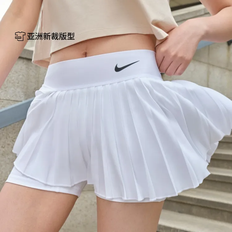 耐克女子速干褶裥网球半身裙不对称百褶裙（含打底）DR6850-100