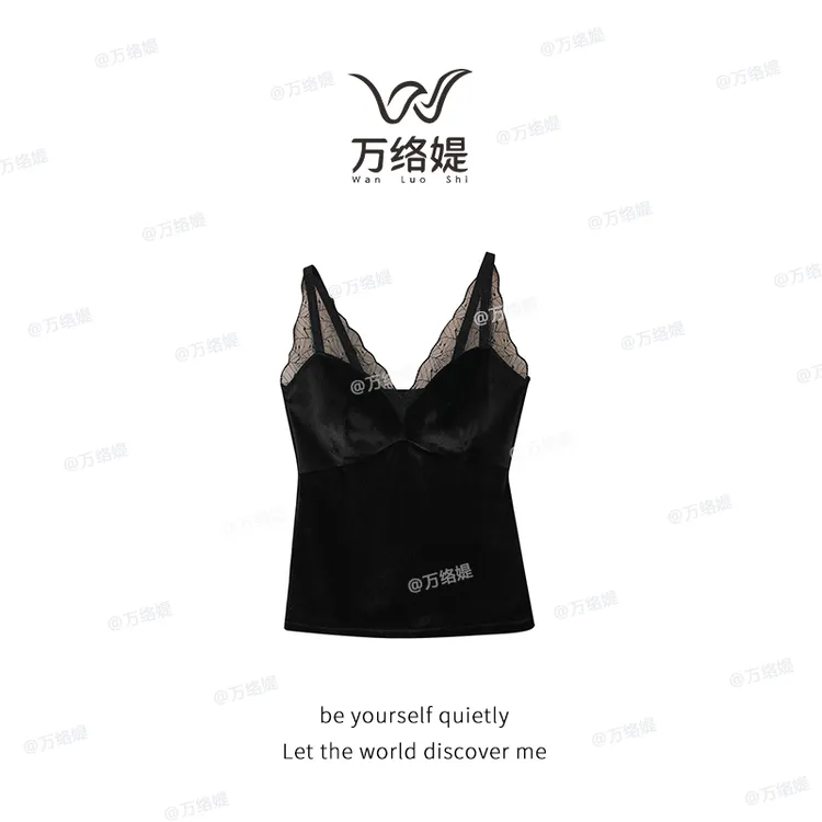 万络媞6039秋冬新款蕾丝暖绒吊带背心带胸垫外穿百搭女式内衣