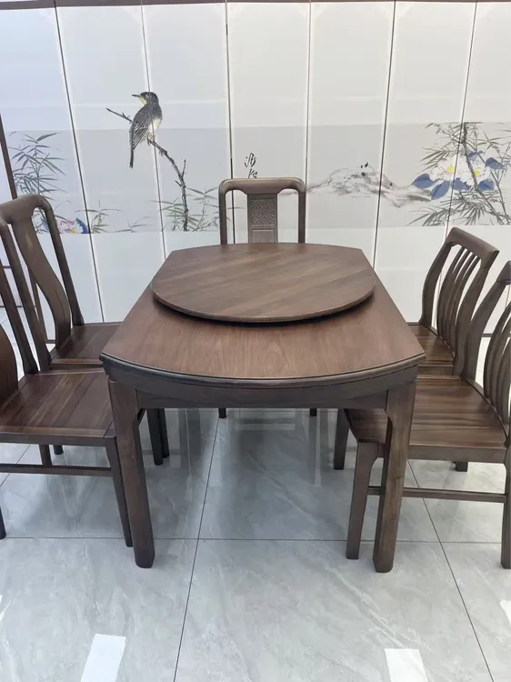 【北美黑胡桃木】方圆两用跳台餐桌新中式家用可伸缩简约吃饭桌轻奢