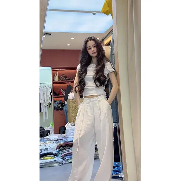 法式一字肩短袖T恤女夏季新款性感收腰显瘦气质短款上衣裤子套装