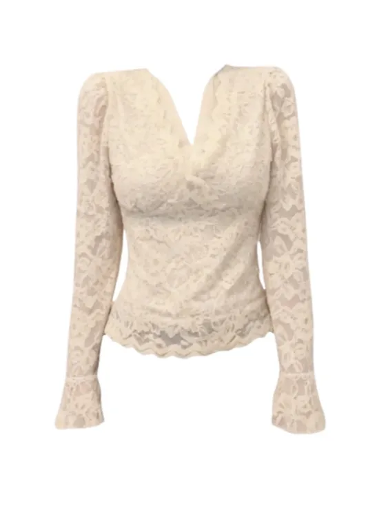 Amy家 胖mm设计感v领加绒长袖打底T恤女秋冬内搭蕾丝拼接性感上衣