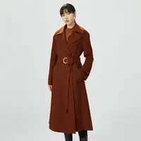不支持退换/通勤百搭长款翻驳领系带收腰羊毛大衣外套女士1400382