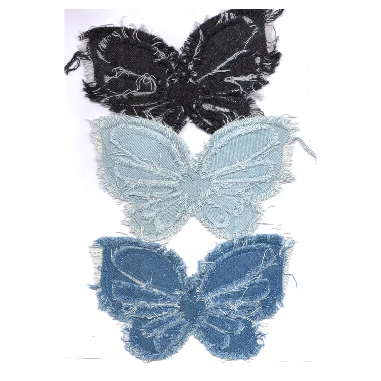 复古蓝牛仔大蝴蝶流苏刺绣补丁贴布贴适用于服装包包鞋子帽子装饰