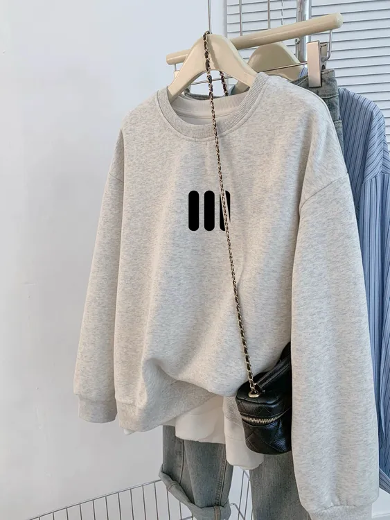 早春秋新款韩系灰色运动圆领卫衣宽松长袖休闲简约百搭套头上衣女