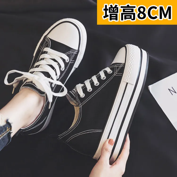 内增高8cm帆布鞋女2026新款夏秋季百搭潮鞋韩版厚底松糕板鞋网红