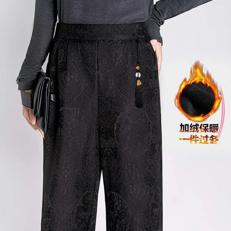 加绒加厚绒更保暖秋冬新品江崖海浪高腰显瘦百搭直筒裤8139