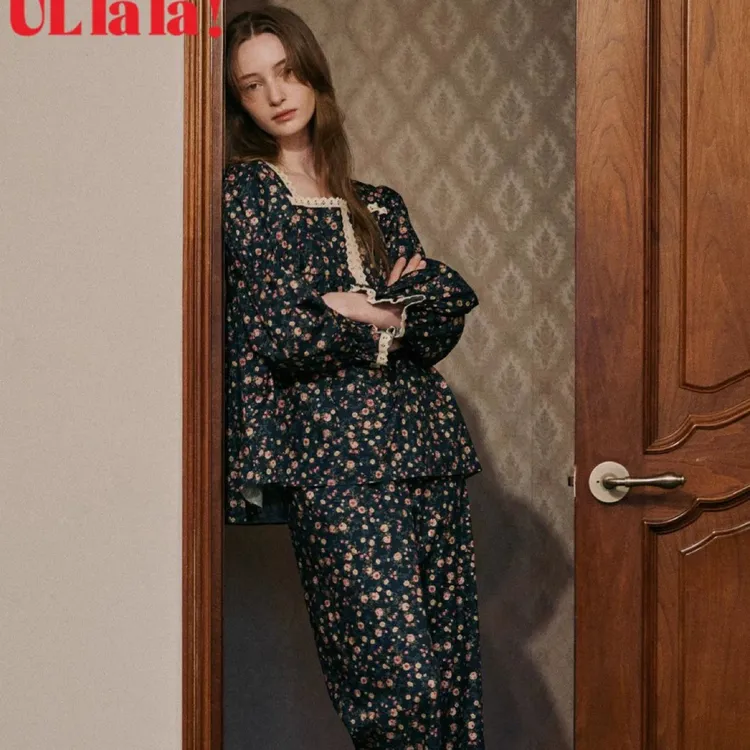 ULLALA （繁花）乌拉拉方领甜美碎花系列秋冬家居服套装女