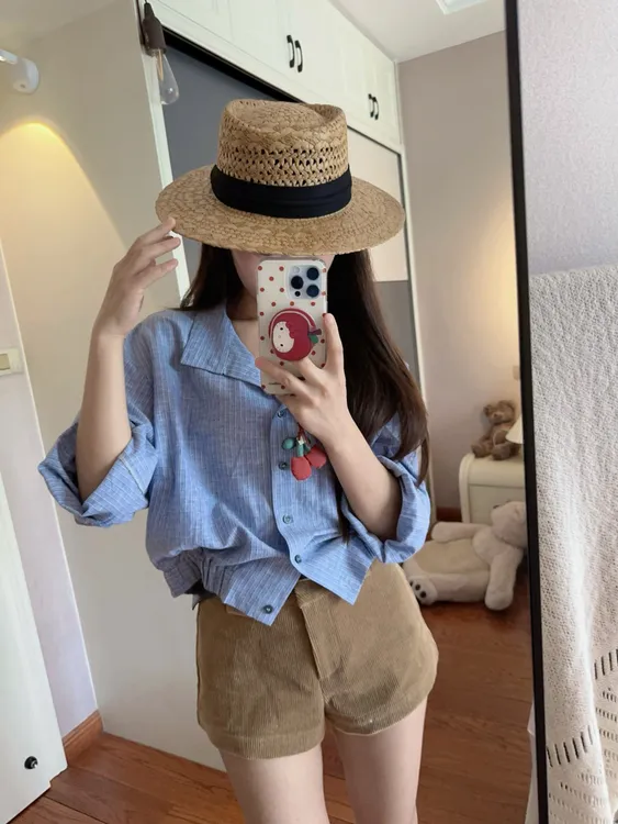 【古古】细条高货亚麻韩系质感秋装百搭高级感衬衫上衣 G25738