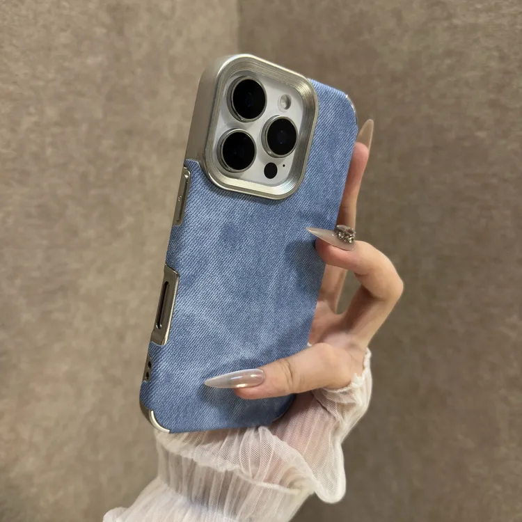 高颜值牛仔适用苹果16promax手机壳15pro全包防摔14女款电镀13软