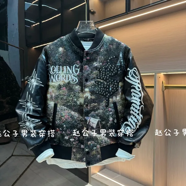 秋冬美式拼接棒球服男棉服外套时尚流行重磅刺绣夹棉男款外套潮牌