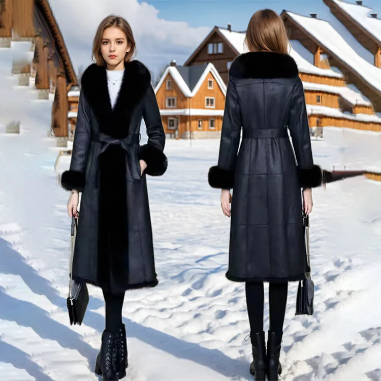 凡于狐狸毛领皮草大衣两面穿中长款兔毛皮毛一体皇冠级真皮外套