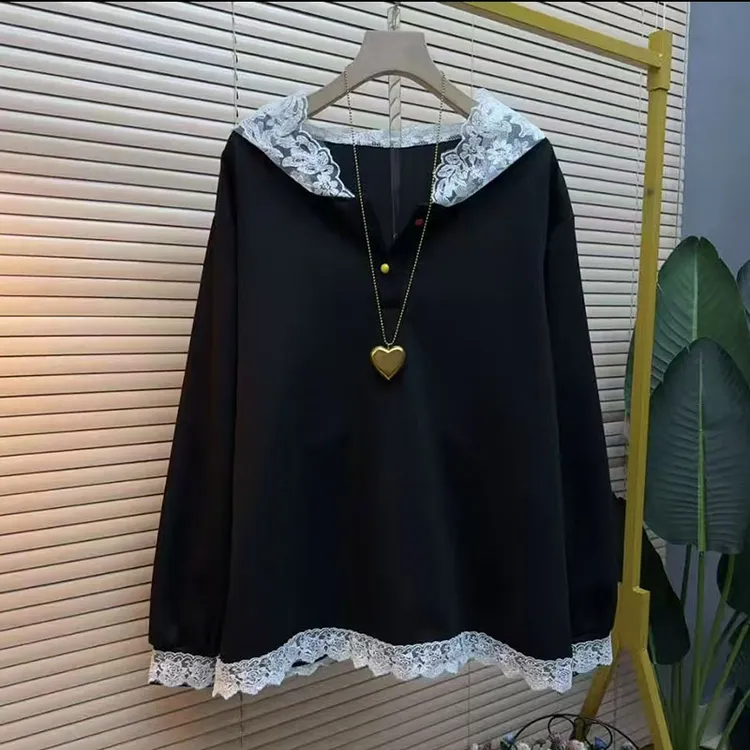 2025秋季新款拼接设计连帽百搭洋气大码微胖MM休闲显瘦藏肉卫衣潮