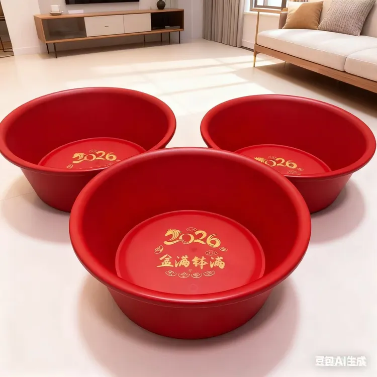 【3个装】2026新年盆满钵满磨砂款寓意红色脸盆家用水盆