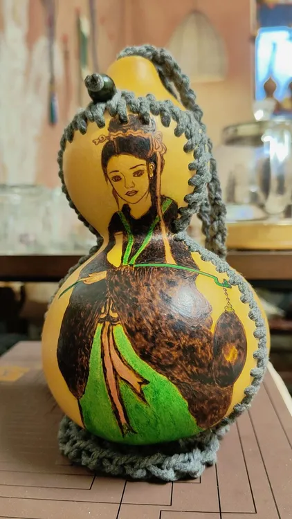 天然葫芦烙画手工编织包18公分 文玩收藏随行葫芦福禄特色手工艺