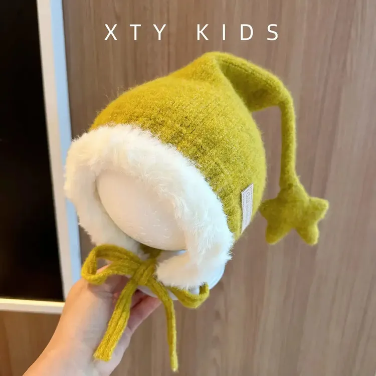 儿童帽子秋冬季针织保暖精灵帽加厚可爱防风圣诞帽超萌宝宝护耳帽
