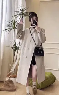 网红气质翻领立领两穿双排扣正肩羊毛大衣021