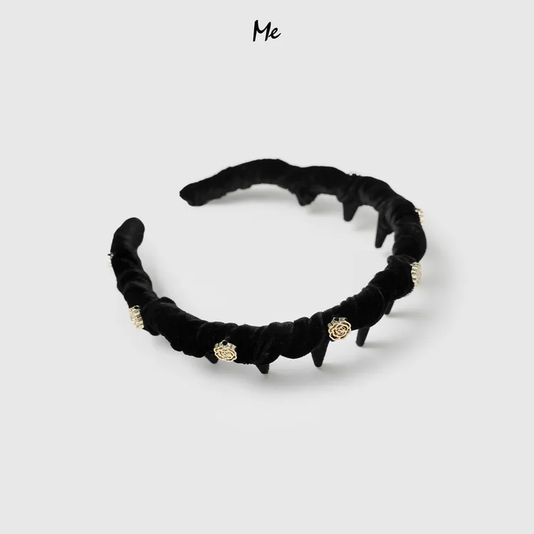 ME【黑金山茶丝绒发箍】桑蚕丝混纺磨砂丝绒百搭时尚发箍MESA2779