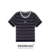 【315】DEESDAIL条纹刺绣短袖上衣显瘦t恤女装新款Y088直播