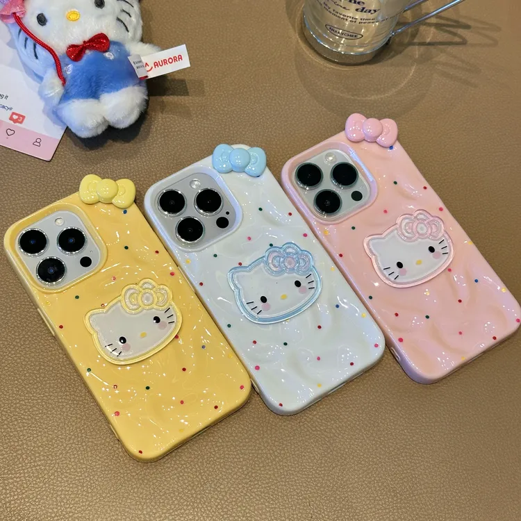 奥菲顿彩色墨点kt蝴蝶结适用苹果16promax陨石纹手机壳15/14女13