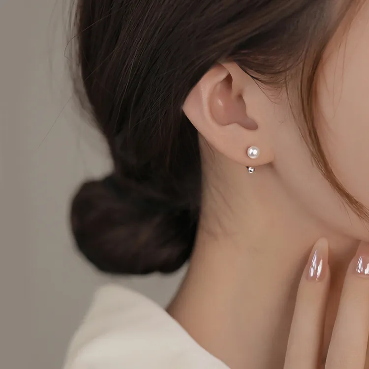 999纯银淡水珍珠耳环女款精致C型2025新款爆款法式轻奢高级感耳饰