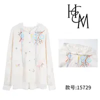HUIERMAN/慧尔曼100%棉设计师款重工立体绣花镂空连帽衬衫【15729】