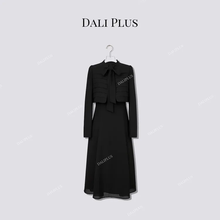DALI PLUS”假两件斗篷系带连衣裙“百搭通勤连衣裙-D5LT2329