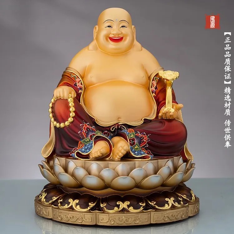 台湾纯铜盛唐彩绘弥勒佛大肚开心笑佛像大肚弥勒佛菩萨招财摆件