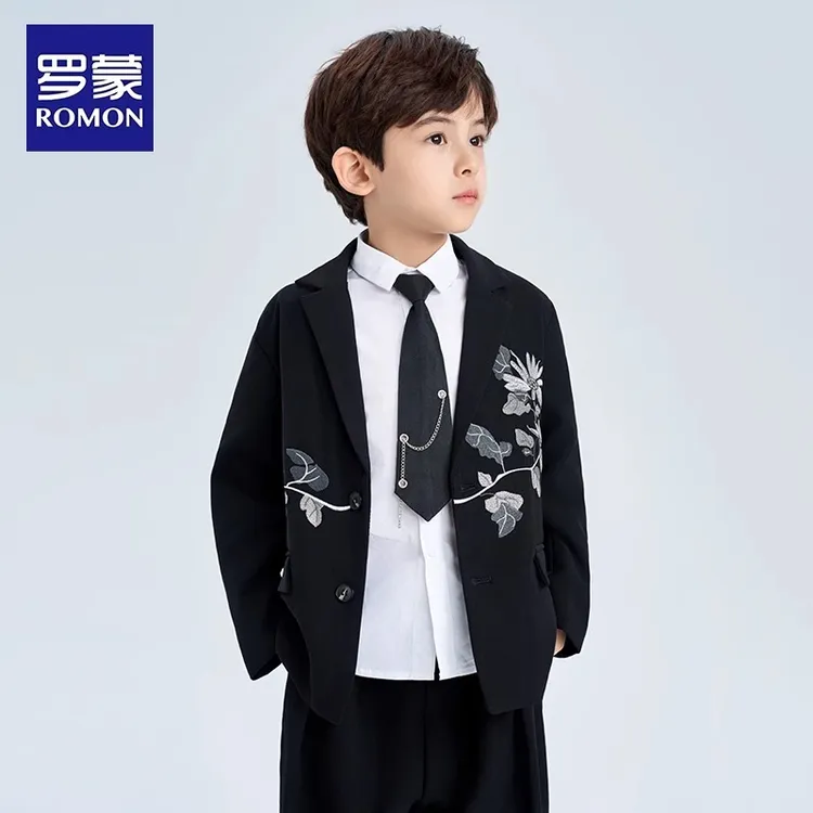 Romon/罗蒙儿童西装套装男童春秋新中式国风外套12岁男孩礼服潮款
