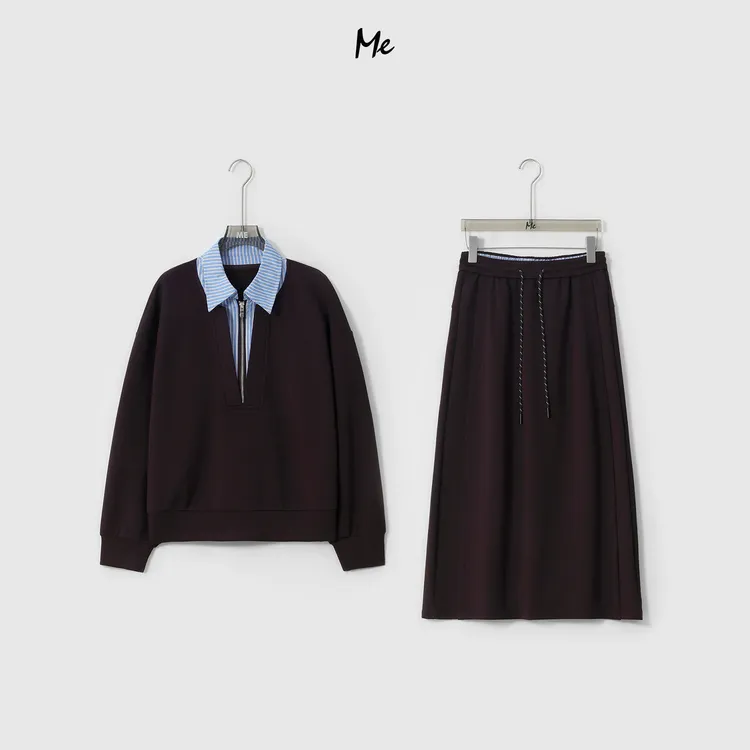 ME【学院polo套装】减龄学院风撞色假两件显瘦时尚休闲套装MESA0135
