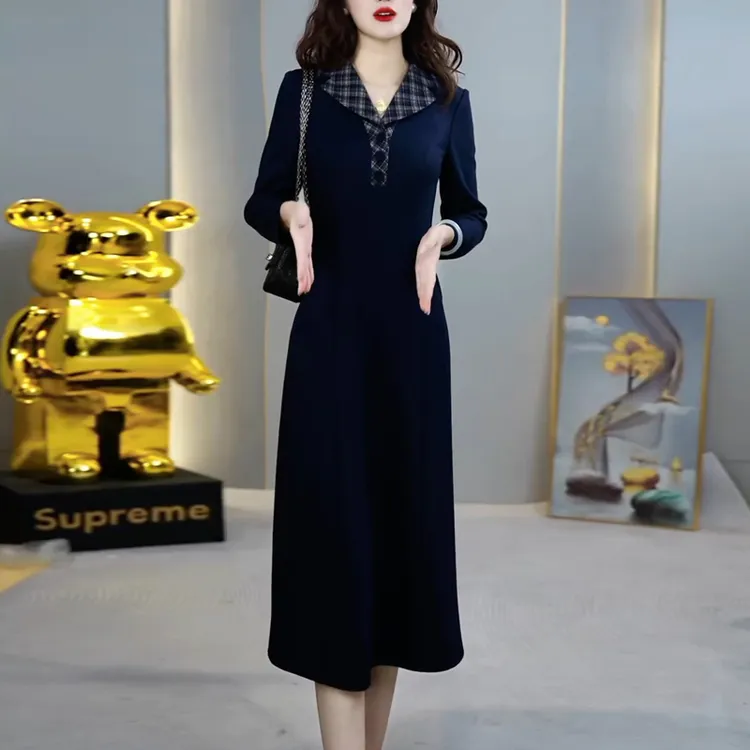 时尚女人味优雅连衣裙2025春秋新款女士优雅减龄显瘦遮肉中长款裙