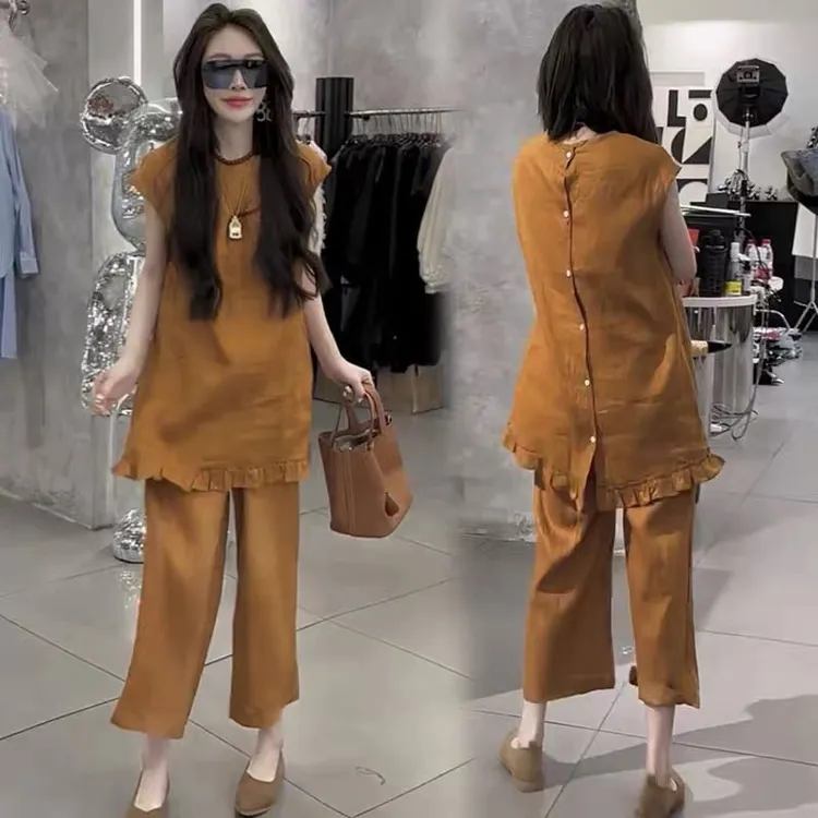 欧货夏款时尚洋气气质显瘦新款休闲百搭无袖两件套减龄宽松