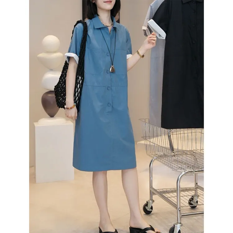 2025年夏季新款韩版连衣裙女生休闲百搭减龄气质直筒设计工装裙子