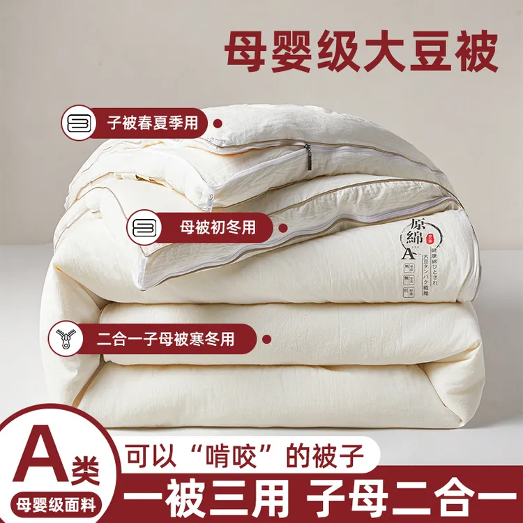 水星家纺适用A类大豆被子母被二合一拉链款被子加厚冬被四季通用2