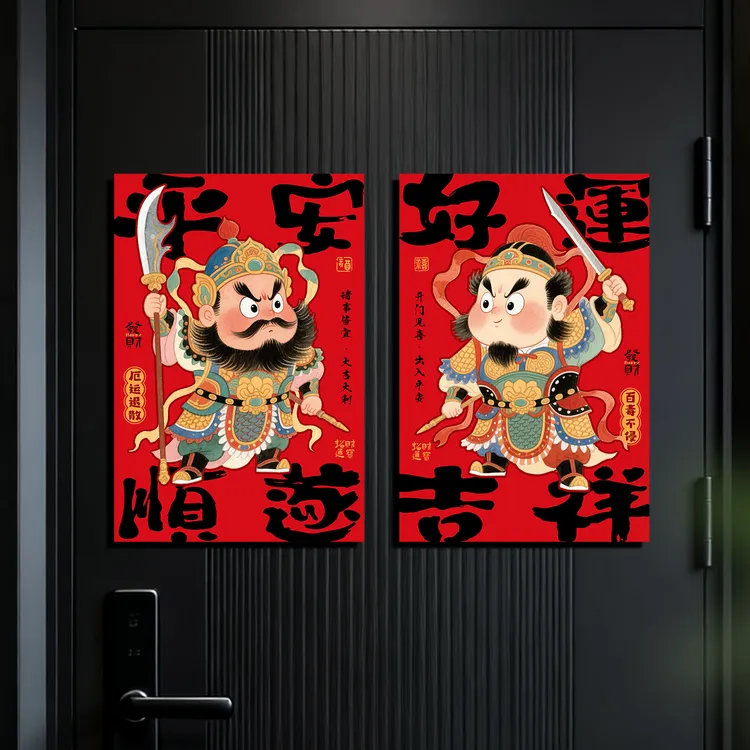 2026马年磁吸福字贴门神对贴新年过年春节防盗门冰箱装饰创意福贴